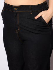 Women Black Denim Studded Peplum Top With Jeans