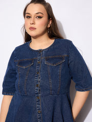 Women Navy Denim Studded Peplum Top With Jeans