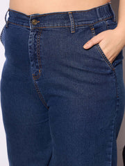 Women Navy Denim Studded Peplum Top With Jeans