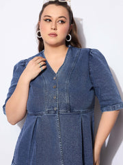 Women Blue Denim Metal Button Peplum Top With Jeans