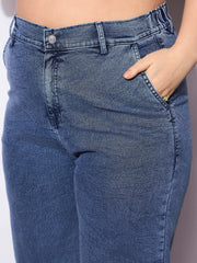Women Blue Denim Metal Button Peplum Top With Jeans
