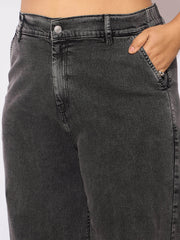 Women Black Denim Metal Button Peplum Top With Jeans