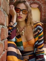 Women Yellow Multicolor Stripes Top With Flared Pants