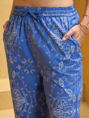 Women Blue Floral Waistcoat With Pants