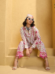 Women Pink & White Floral Shirt With Pants