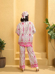 Women Pink & White Floral Shirt With Pants