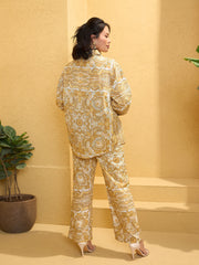 Women Yellow Cambric Floral Shirt With Pants