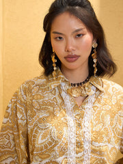 Women Yellow Cambric Floral Shirt With Pants