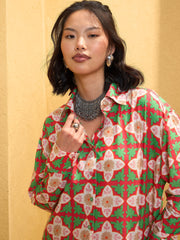 Women Red Cambric Floral Shirt With Pants