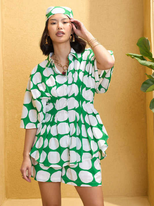Pink Paprika By SASSAFRAS - Women Green Polka Dot Shirt with Shorts