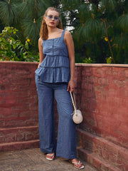 Women Blue Schiffli Strappy Top With Pants