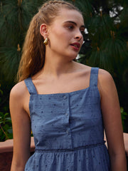 Women Blue Schiffli Strappy Top With Pants