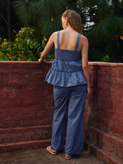 Women Blue Schiffli Strappy Top With Pants