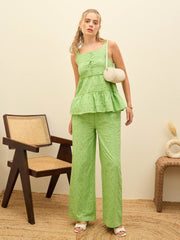Women Green Schiffli Strappy Top With Pants