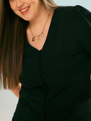 Women Black Button Down Top with Straight Pants