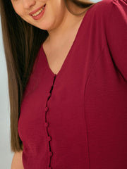Women Maroon Button Down Top With Straight Pants