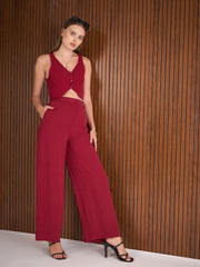 Women Maroon Waistcoat Top With Straight Pants