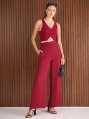 Women Maroon Waistcoat Top With Straight Pants
