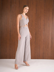 Women Grey Waistcoat Top With Straight Pants