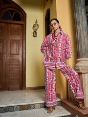 Women Red Floral Shirt With Pants