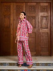 Women Red Floral Shirt With Pants