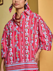 Women Red Floral Shirt With Pants