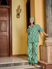 Women Green & White Floral Shirt With Pants