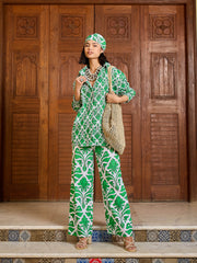 Women Green & White Floral Shirt With Pants