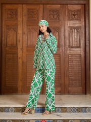 Women Green & White Floral Shirt With Pants