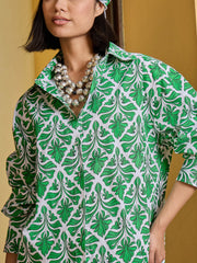 Women Green & White Floral Shirt With Pants