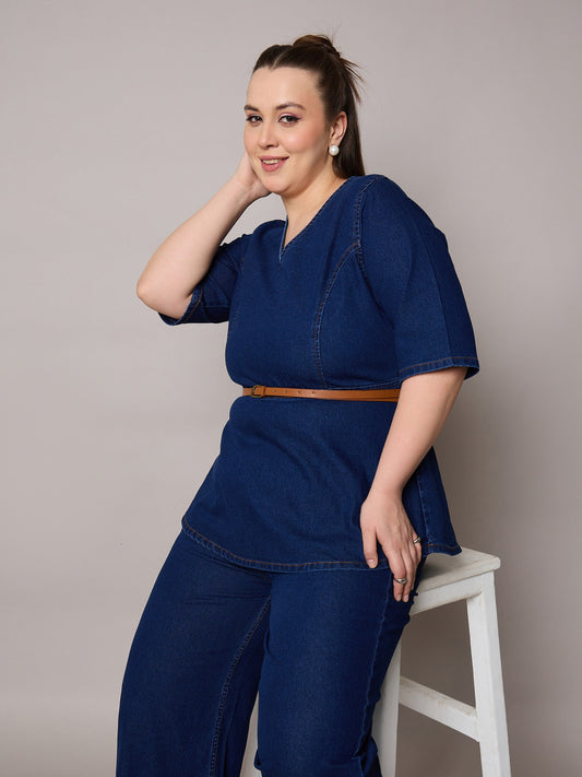 Women Navy Blast Denim Peplum Top With Jeans