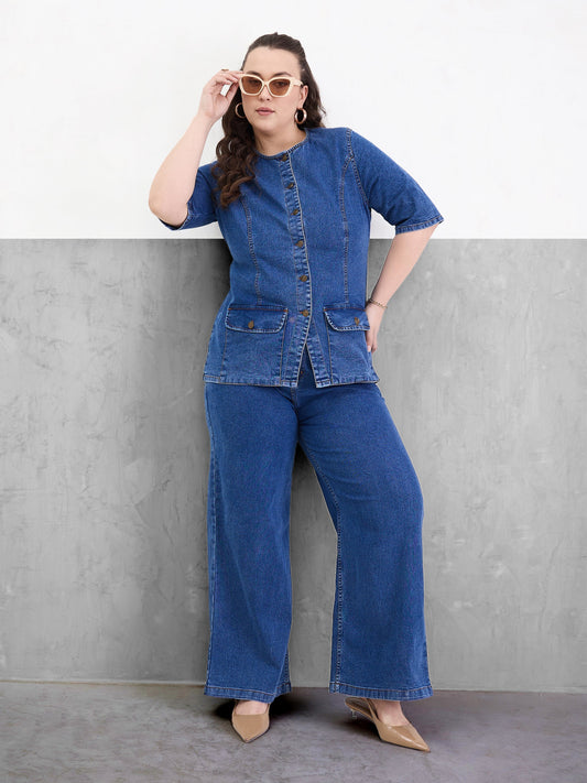 Women Blue Blast Denim Button Top With Jeans