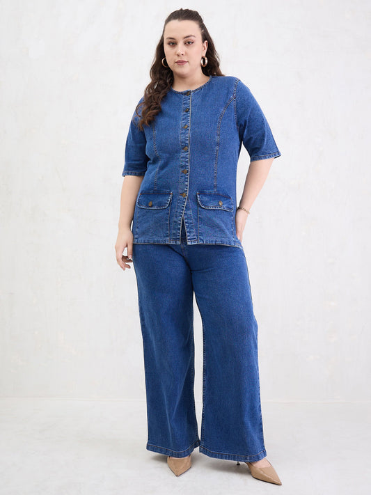 Women Blue Blast Denim Button Top With Jeans