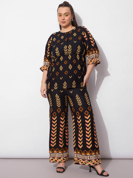 Women Black Geometric Peplum Top With Pants