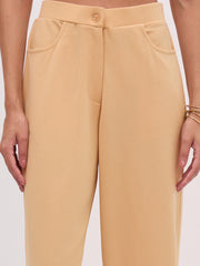 Women Beige Sleeveless Button Top With Straight Pants