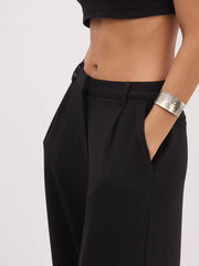 Women Black Button Top With Cross Pocket Pants