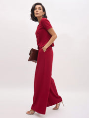 Women Maroon Button Top With Cross Pocket Pants
