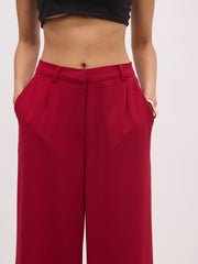 Women Maroon Button Top With Cross Pocket Pants