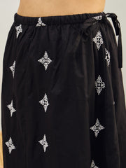 Women Black Embroidered Top With Flared Midi Skirt