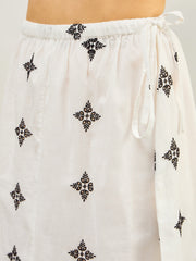 Women White Embroidered Top With Flared Midi Skirt