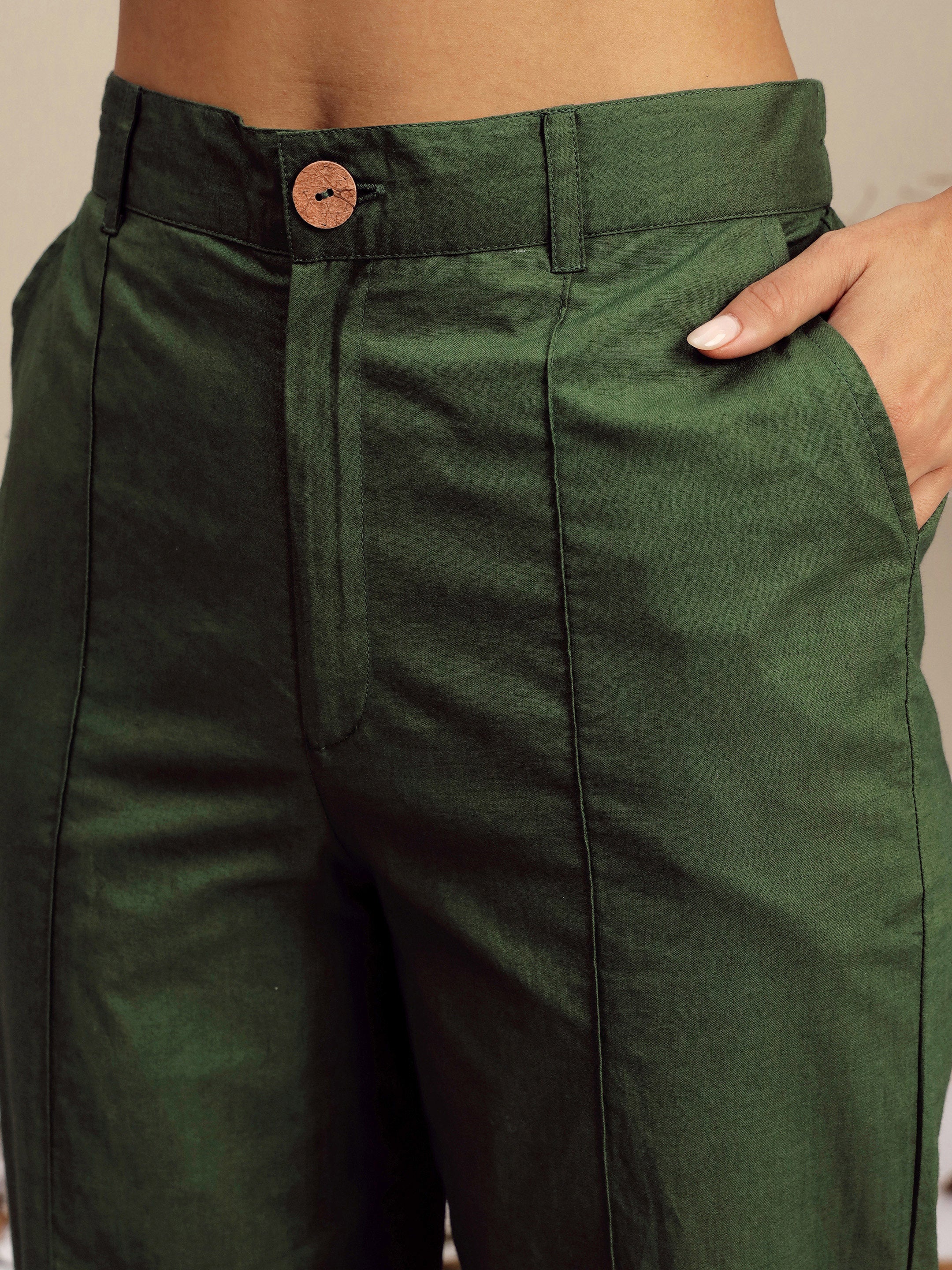 Olive Poplin Embroidered Shirt With Pencil Pants Pink Paprika By SASSAFRAS