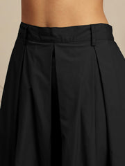 Women Black Poplin Crop Shirt With Pleated Skirt