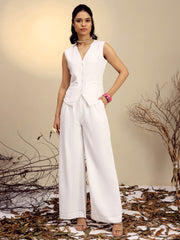 Women White Vest Top With Straight Pants