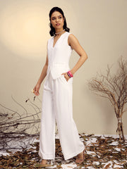Women White Vest Top With Straight Pants