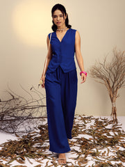 Women Navy Vest Top With Straight Pants