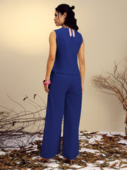 Women Navy Vest Top With Straight Pants