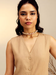 Women Beige Vest Top With Straight Pants