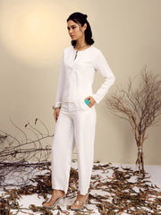 Women White Full Sleeves Top With Mom Fit Pants