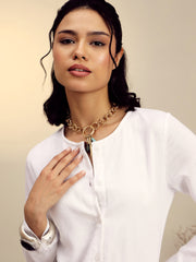 Women White Full Sleeves Top With Mom Fit Pants