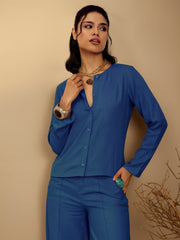 Women Navy Full Sleeves Top With Mom Fit Pants